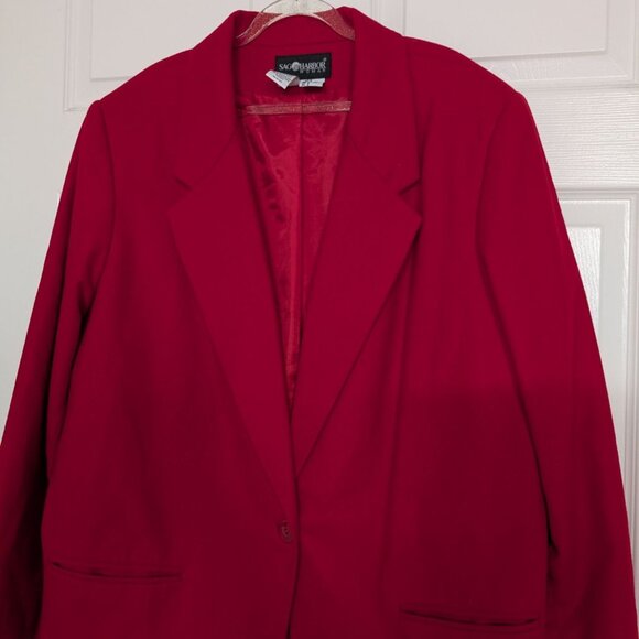 Vintage Sag Harbor Wool Blazer Womens Plus Size 20W Red Lined Notch Collar - Picture 2 of 12